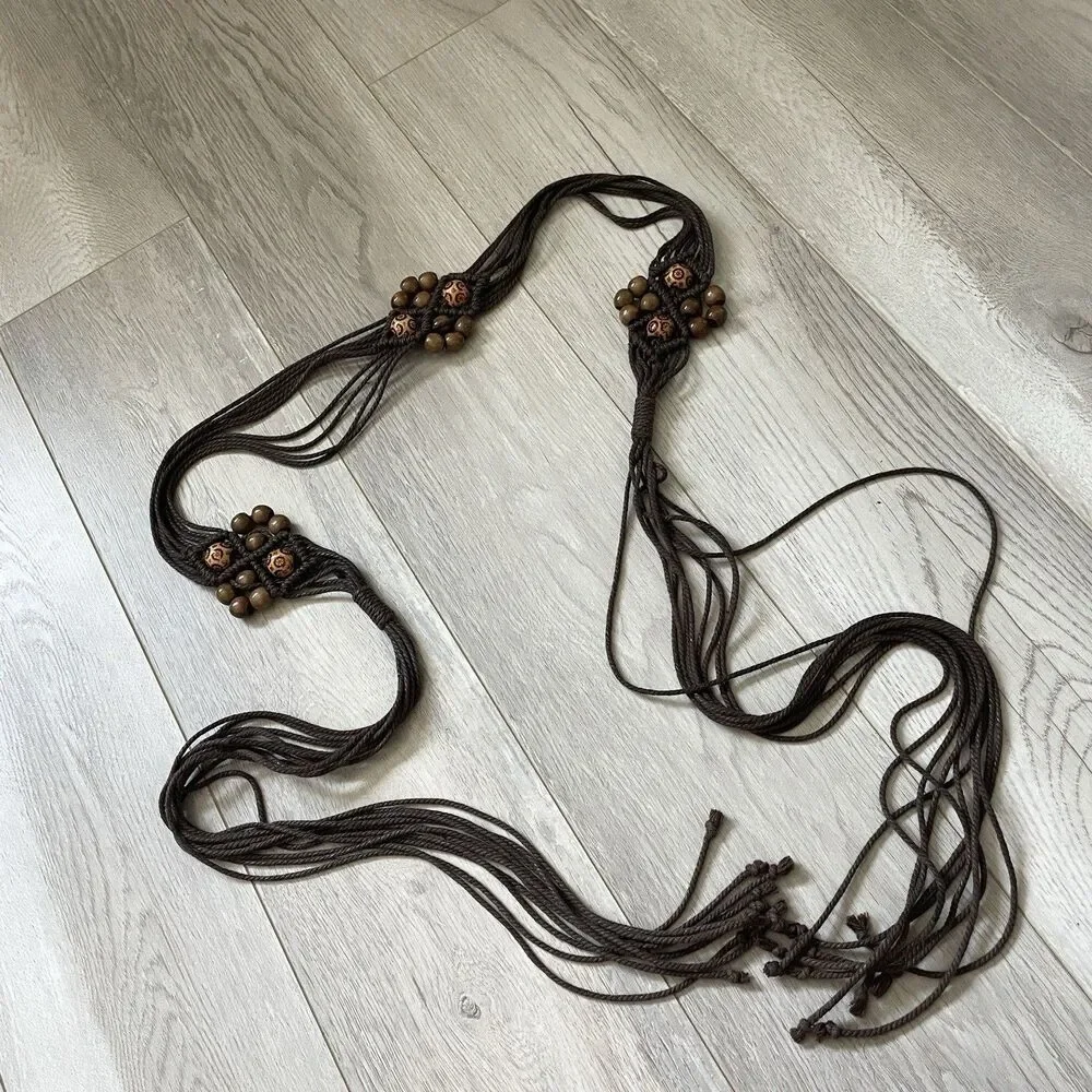 Bohemian Tie Belt beaded braided rope womens Brown bohemian boho hippie festival
